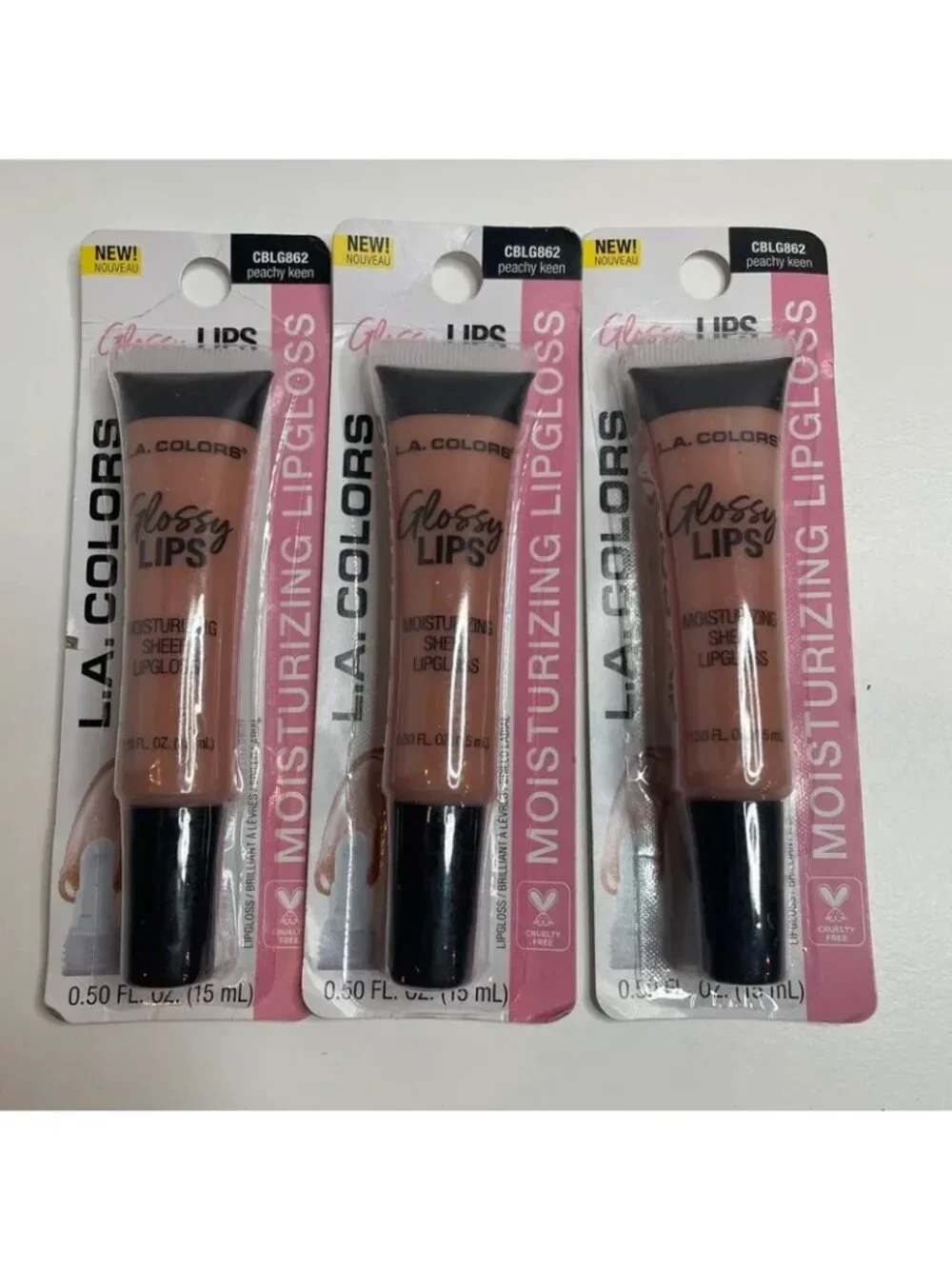 LA Colors Glossy Lips Moisturizing Lip Gloss Peachy Keen Set of 3 New